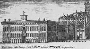 Palazzo Arcivescovile, incisione di Andrea Bolzoni (s.d.)