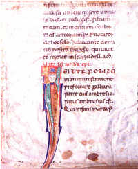 Frammento di codice con incipit della Vita di Sant'Ambrogio
